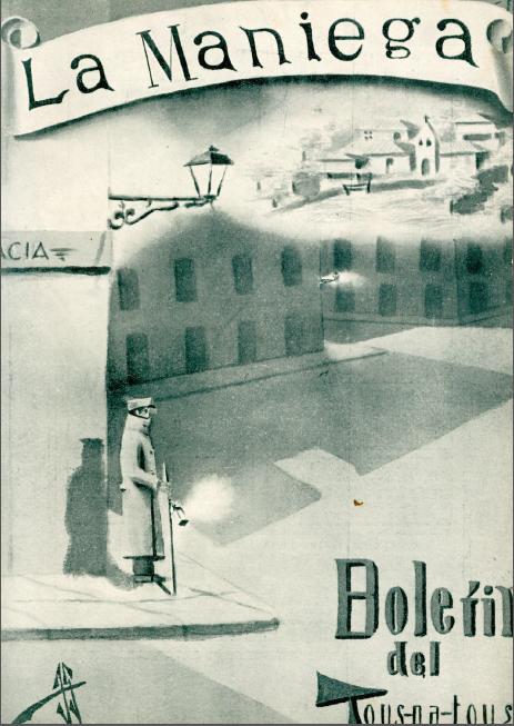 Portada del primer número de la revista La Maniega realizada por el arquitecto cangués José Gómez del Collado